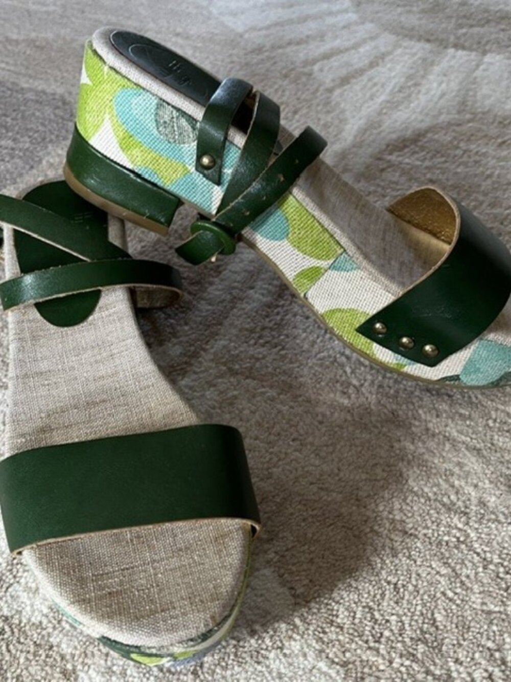 GULIVER DESIGN…leather platform  sandals / linen size 37 / 6.5- 7